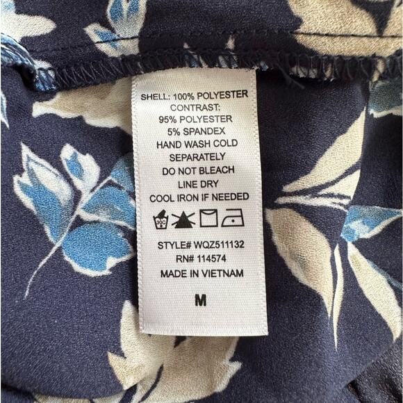 Pleione Blouse Top Bodysuit Blue Floral V-Neck Semi Sheer Blouse Medium NEW - Picture 11 of 12